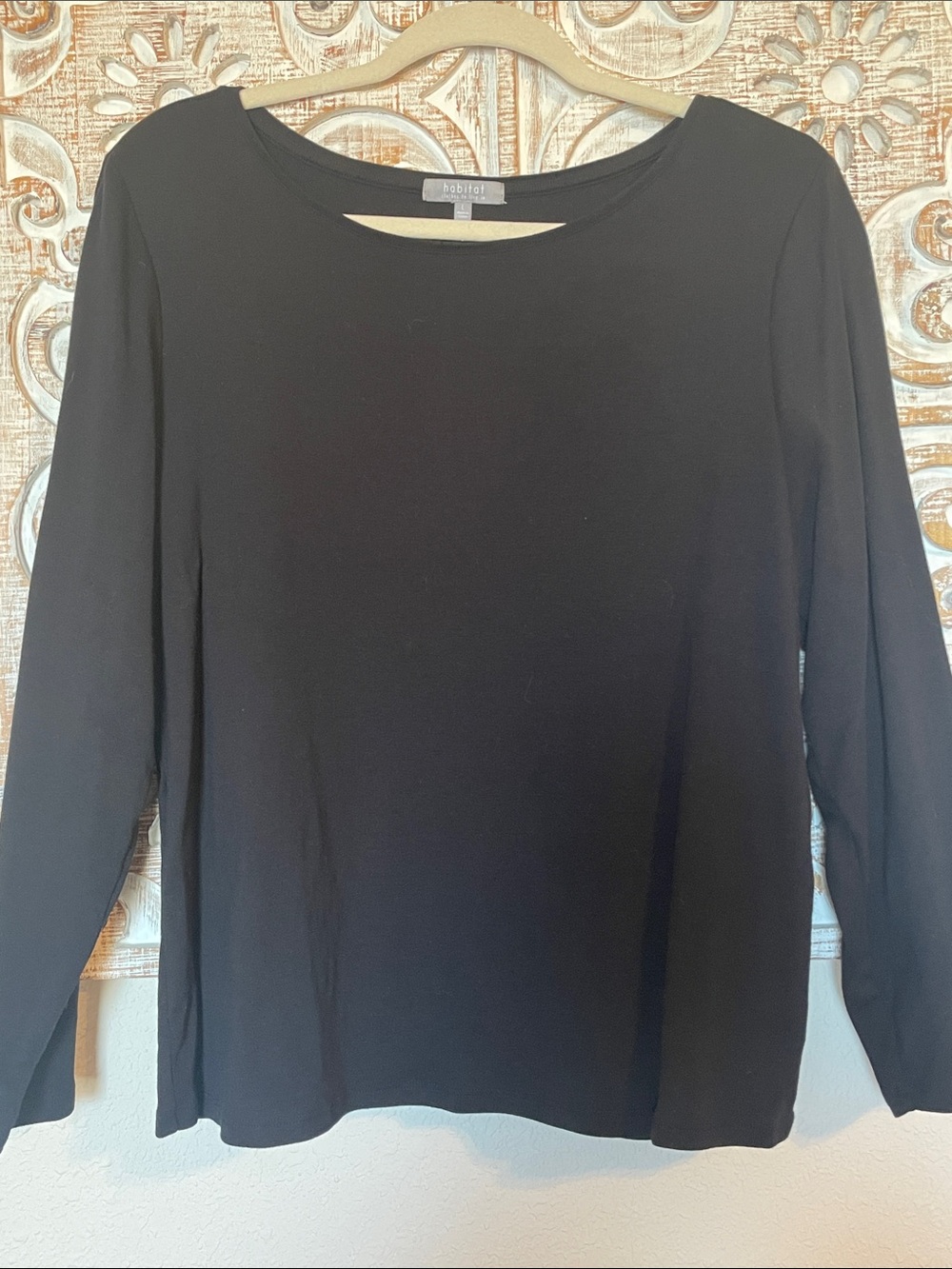 Habitat Black Long Sleeve Scoop Neck Top
